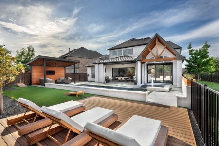 Stunning geometric pool with cantilever cover