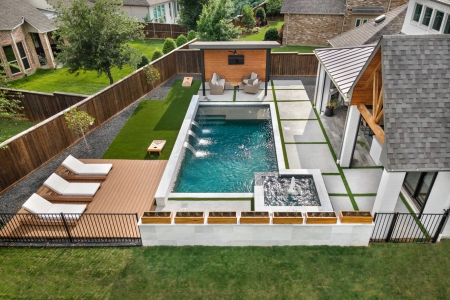 Stunning geometric pool with cantilever cover