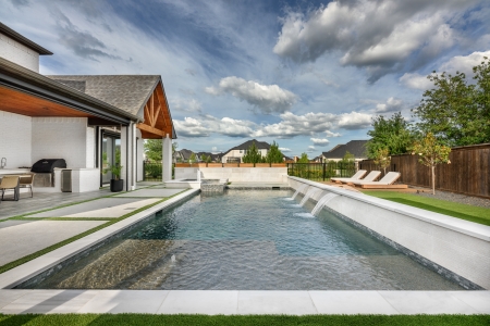 Stunning geometric pool with cantilever cover