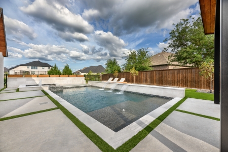 Stunning geometric pool with cantilever cover