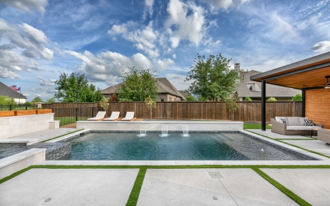 Stunning geometric pool with cantilever cover