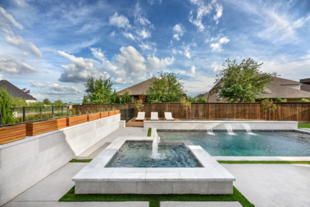 Stunning geometric pool with cantilever cover