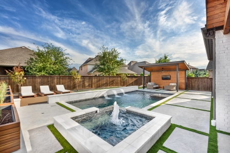 Stunning geometric pool with cantilever cover