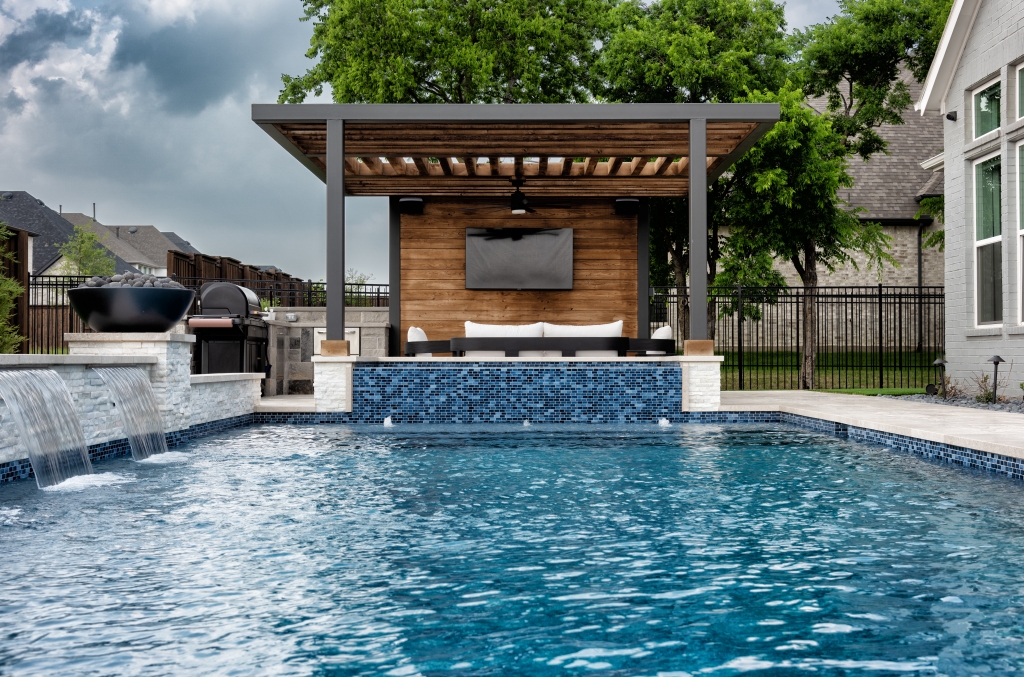 geometric pool with cabana