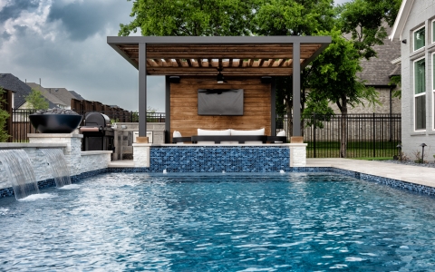geometric pool with cabana