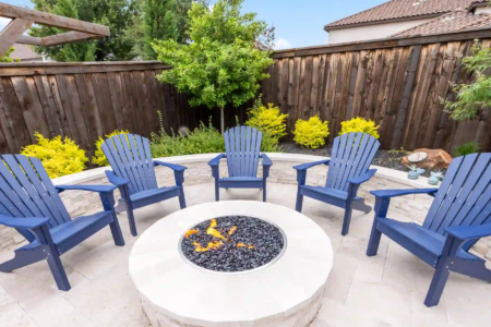 Chairs surrounding a firepit