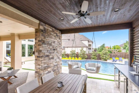 Outdoor kitchen and fan