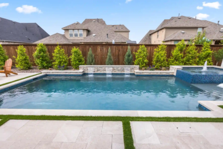 Fountain and waterfalls in a pool
