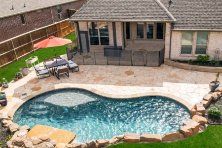 Bean shaped pool outside