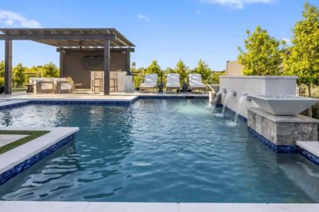 Fountains pouring into a pool