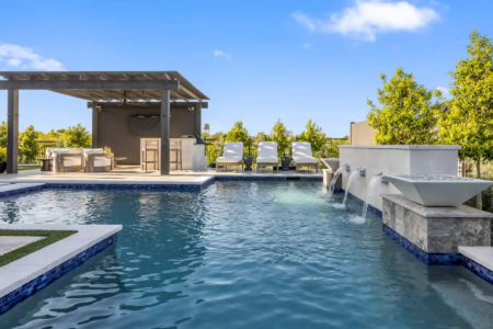 Fountains pouring into a pool