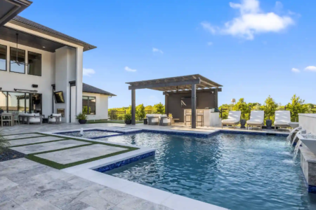 swimming pool and outdoor kitchen