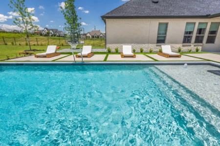 Glowing blue water in a pool